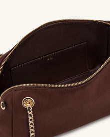 Mireya Faux Suede Chain Shoulder Bag - Dark Brown