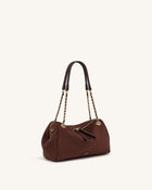 Mireya Faux Suede Chain Shoulder Bag - Dark Brown