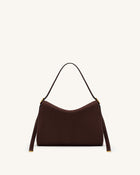 Elowen Faux Suede Flap Shoulder Bag - Dark Brown