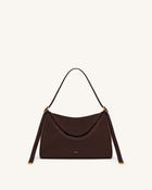 Elowen Faux Suede Flap Shoulder Bag - Dark Brown