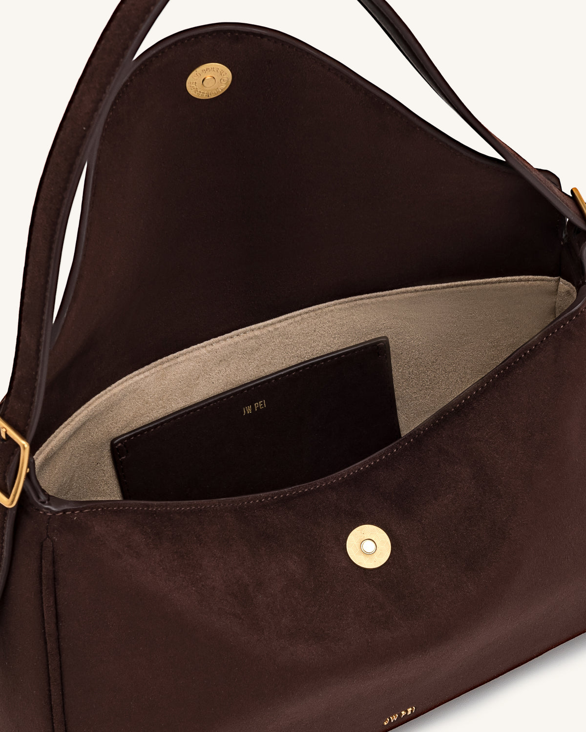 Elowen Faux Suede Flap Shoulder Bag - Dark Brown