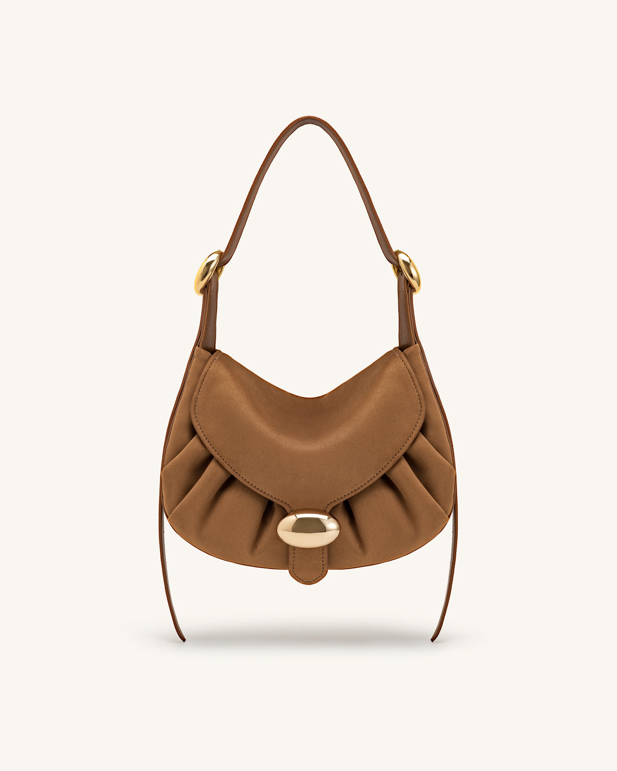 Avery Faux Suede Draped Hobo Bag - Camel