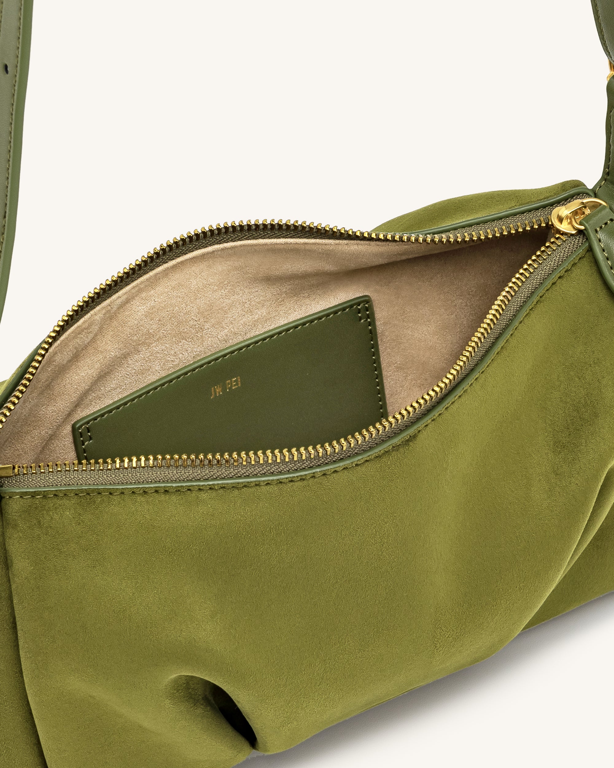 Loriette Faux Suede Crossbody Bag - Olive Green