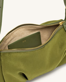 Loriette Faux Suede Crossbody Bag - Olive Green