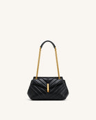 Valerie Quilted Chain Flap Shoulder Bag - Black