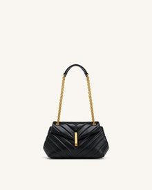 Valerie Quilted Chain Flap Shoulder Bag - Black