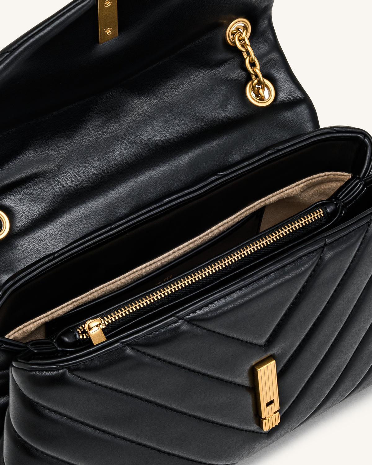 Valerie Quilted Chain Flap Shoulder Bag - Black