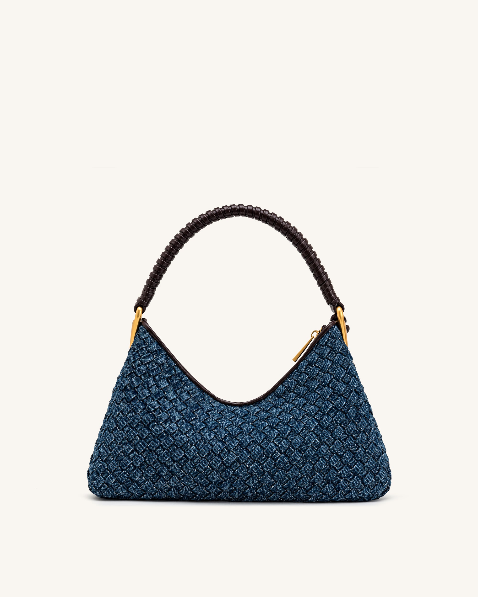 Lorena Woven Denim Shoulder Bag - Dark Blue