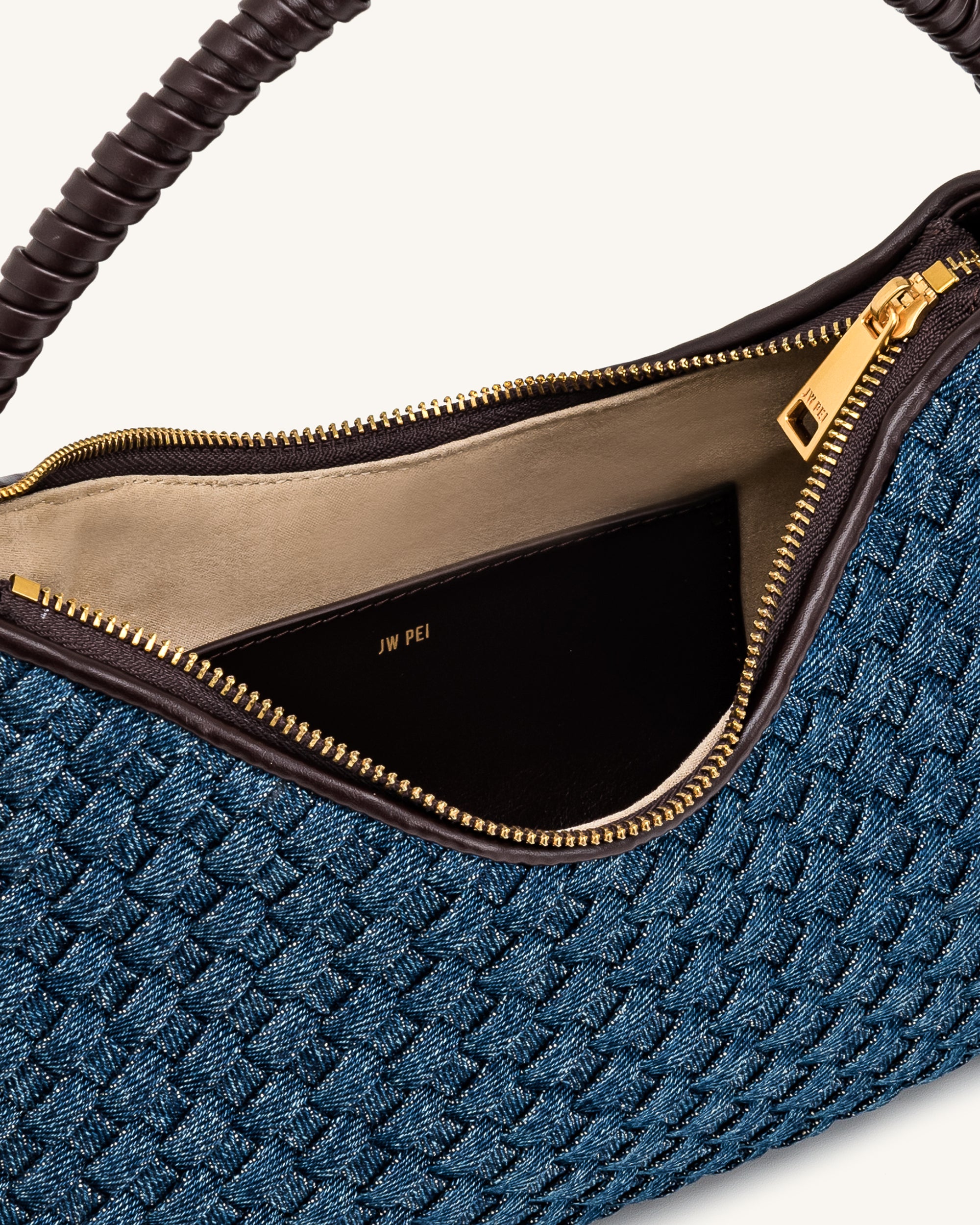 Lorena Woven Denim Shoulder Bag - Dark Blue