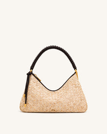 Lorena Faux Straw Shoulder Bag - Brown