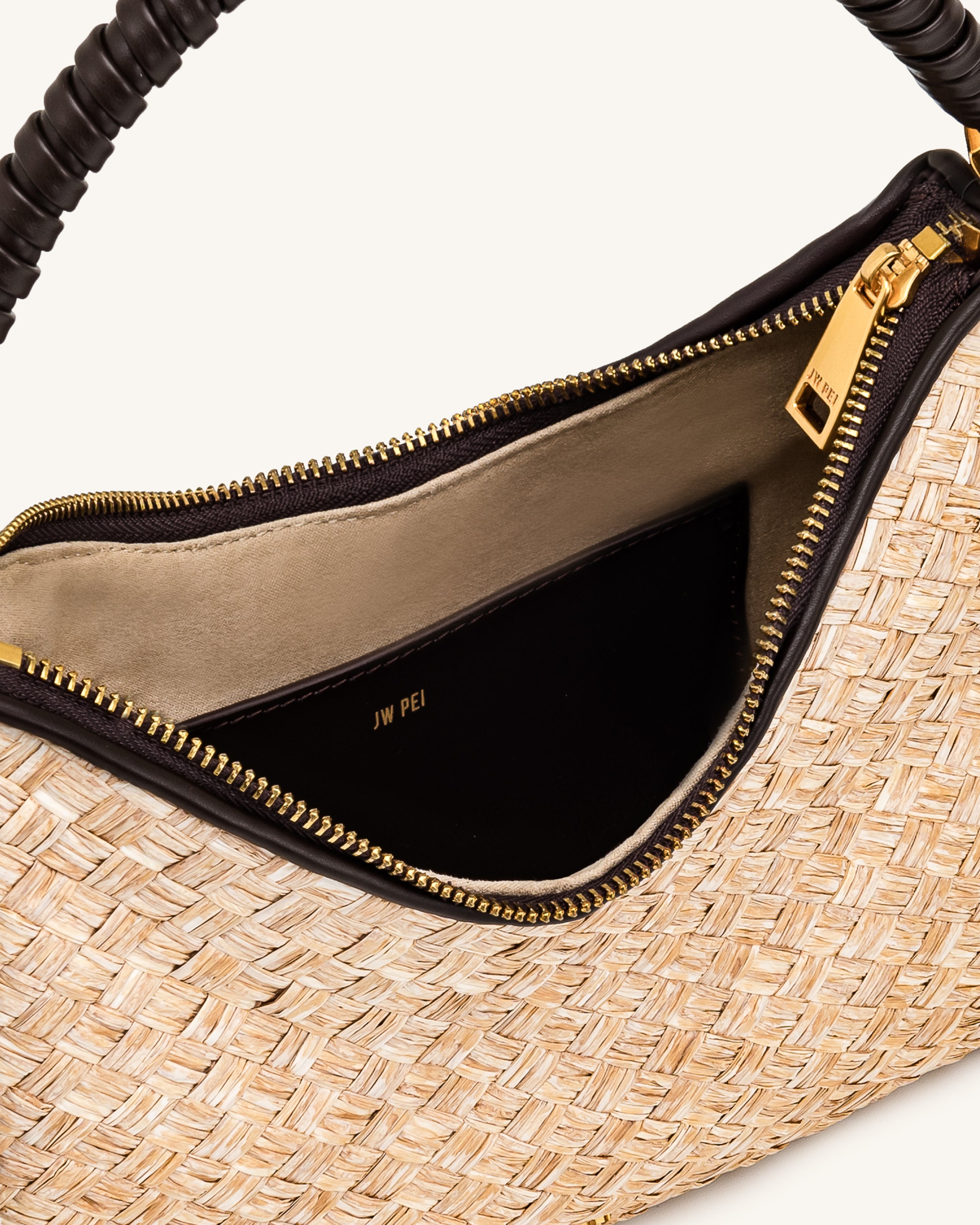 Lorena Faux Straw Shoulder Bag - Brown
