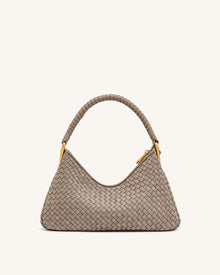 Lorena Woven Faux Suede Shoulder Bag - Stone Taupe