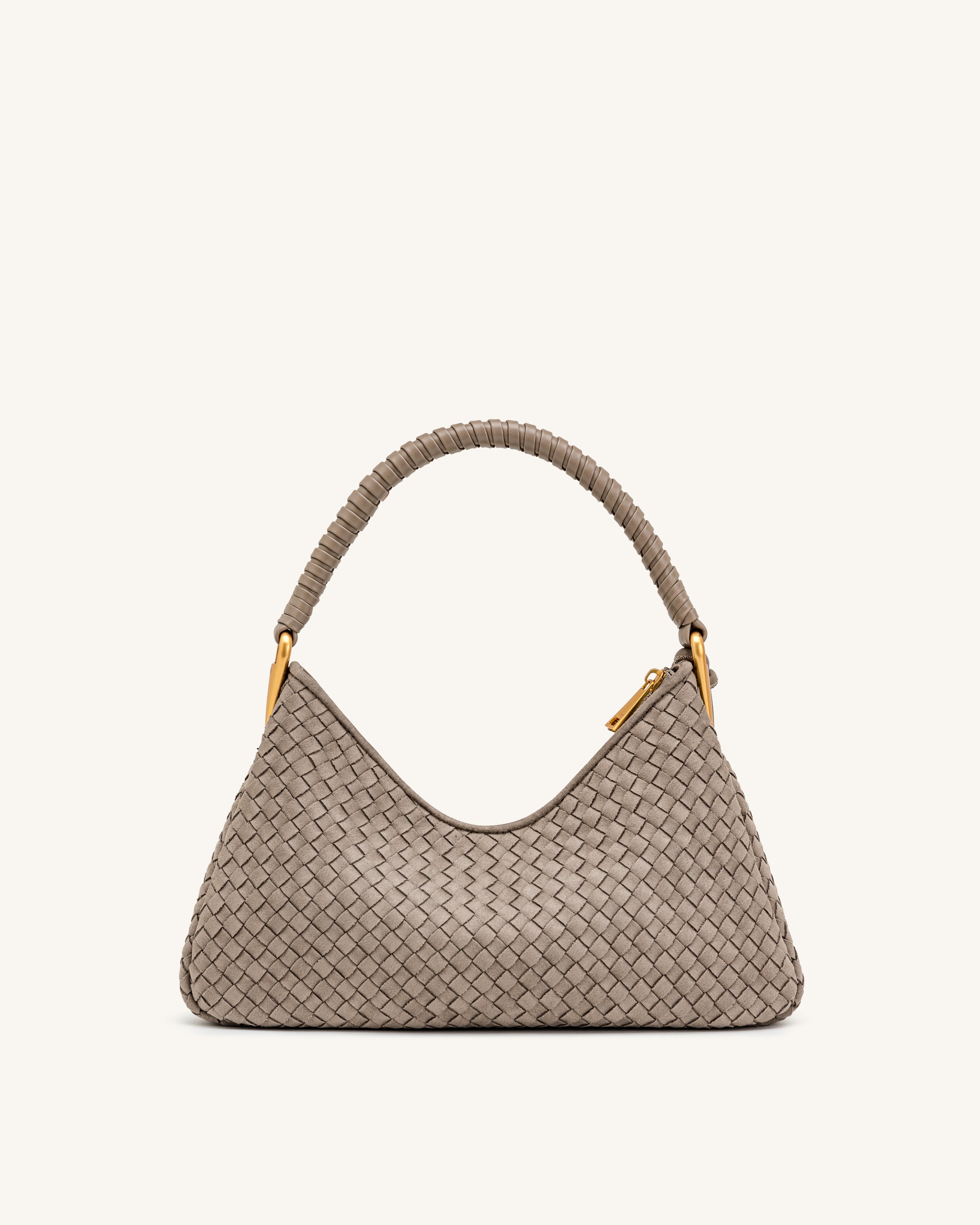 Lorena Woven Faux Suede Shoulder Bag - Stone Taupe
