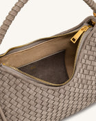 Lorena Woven Faux Suede Shoulder Bag - Stone Taupe