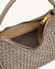 Lorena Woven Faux Suede Shoulder Bag - Stone Taupe
