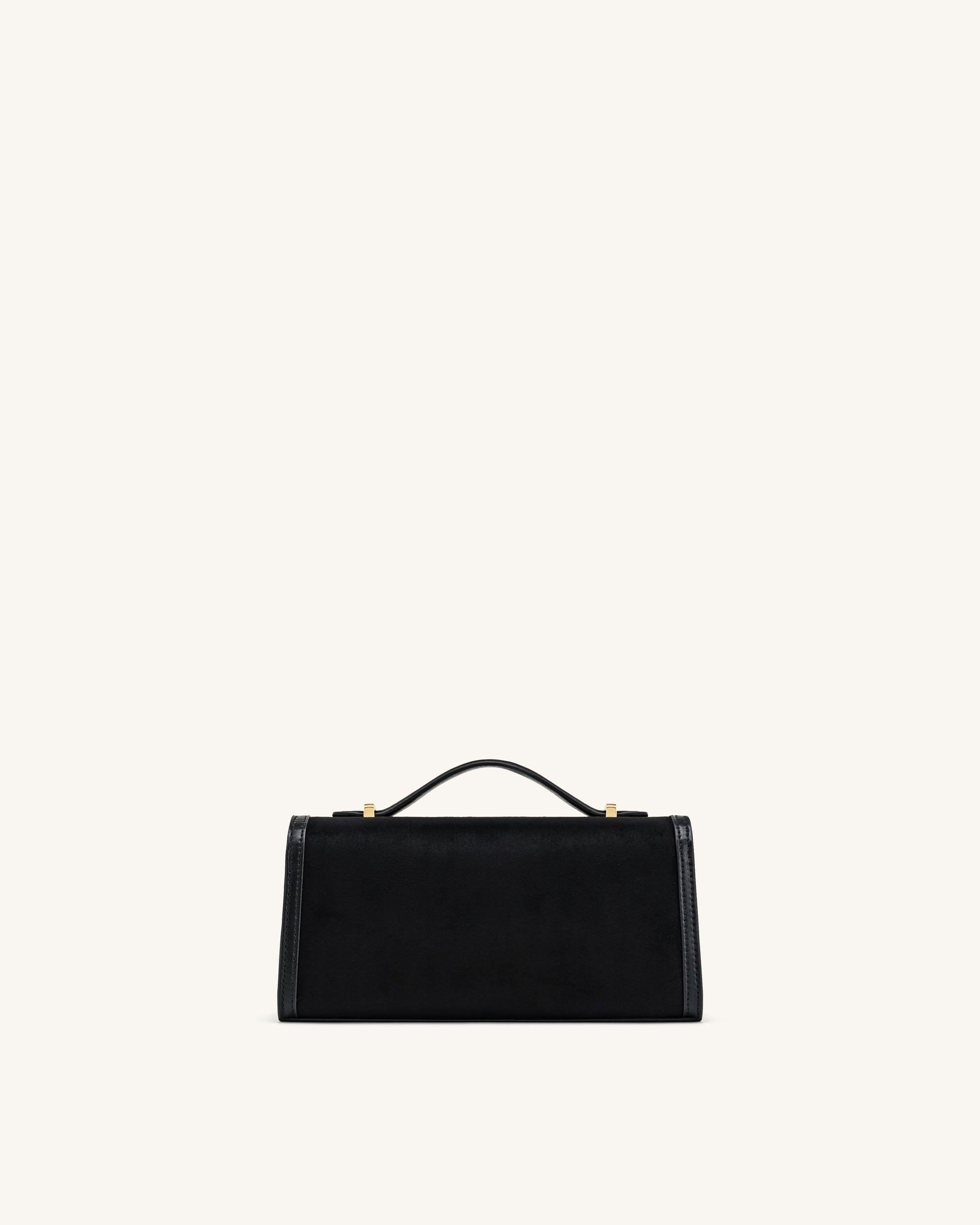 Delphine Faux Suede Top Handle Bag - Black