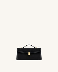 Delphine Faux Suede Top Handle Bag - Black