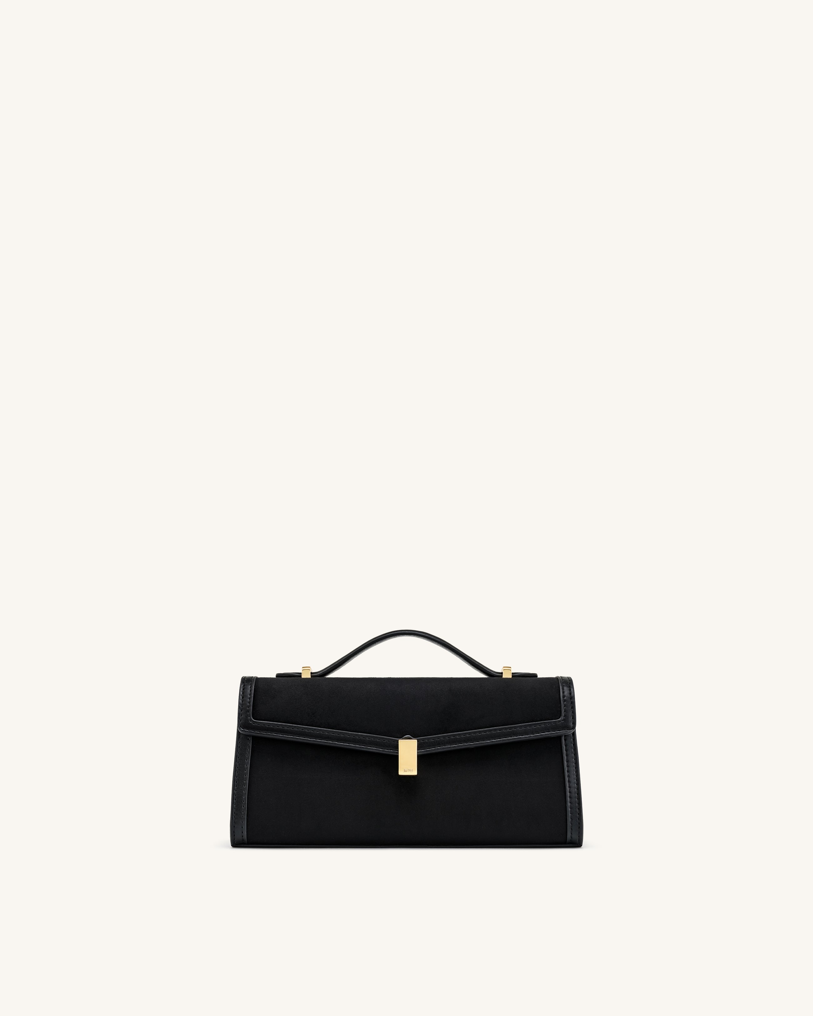 Delphine Faux Suede Top Handle Bag - Black