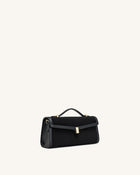 Delphine Faux Suede Top Handle Bag - Black