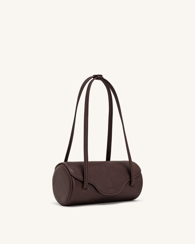 Solenne Barrel Shoulder Bag - Dark Brown