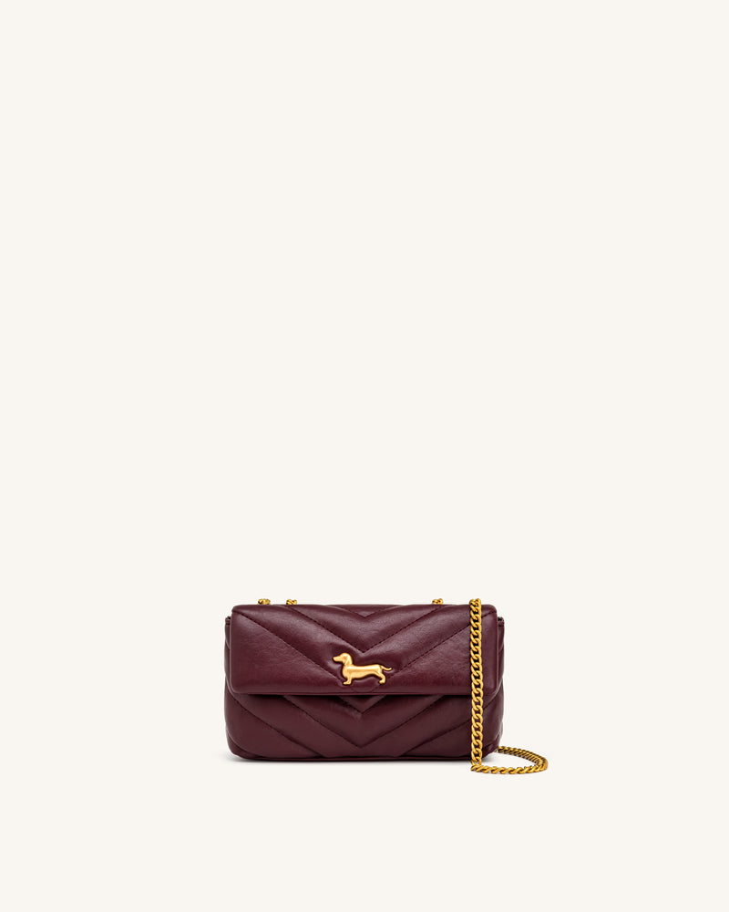 Riley Dachshund Quilted Flap Shoulder Bag - Deep Burgundy