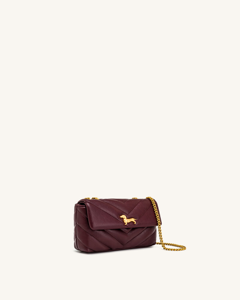 Riley Dachshund Quilted Flap Shoulder Bag - Deep Burgundy