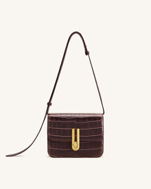 Evania Lock Shoulder Bag - Burgundy Croc