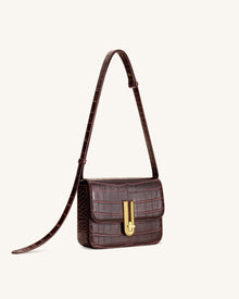 Evania Lock Shoulder Bag - Burgundy Croc