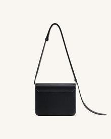 Evania Lock Pebbled Shoulder Bag - Black
