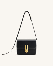 Evania Lock Pebbled Shoulder Bag - Black