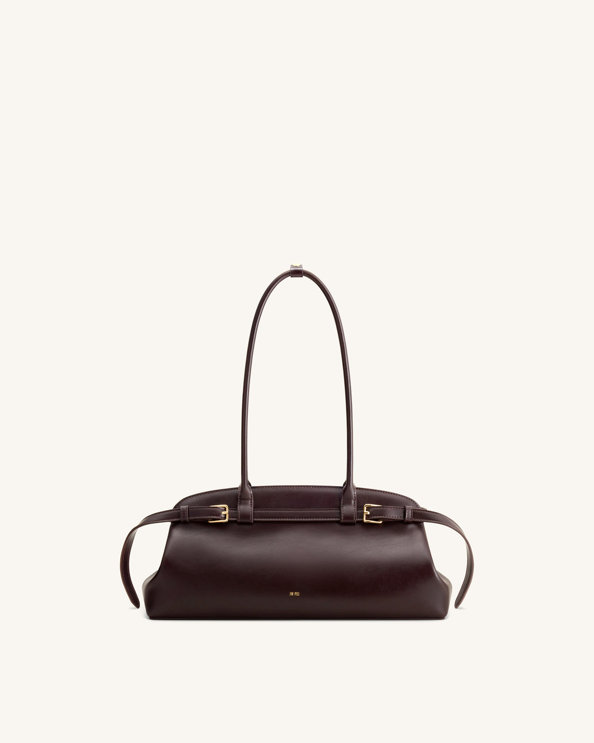 Arden Belt Detail East-West Shoulder Bag - Dark Brown