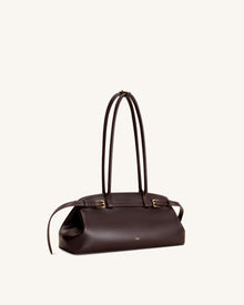 Arden Belt Detail East-West Shoulder Bag - Dark Brown