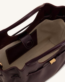 Virelle Waxed Vegan Leather Drawstring Tote Bag - Burgundy