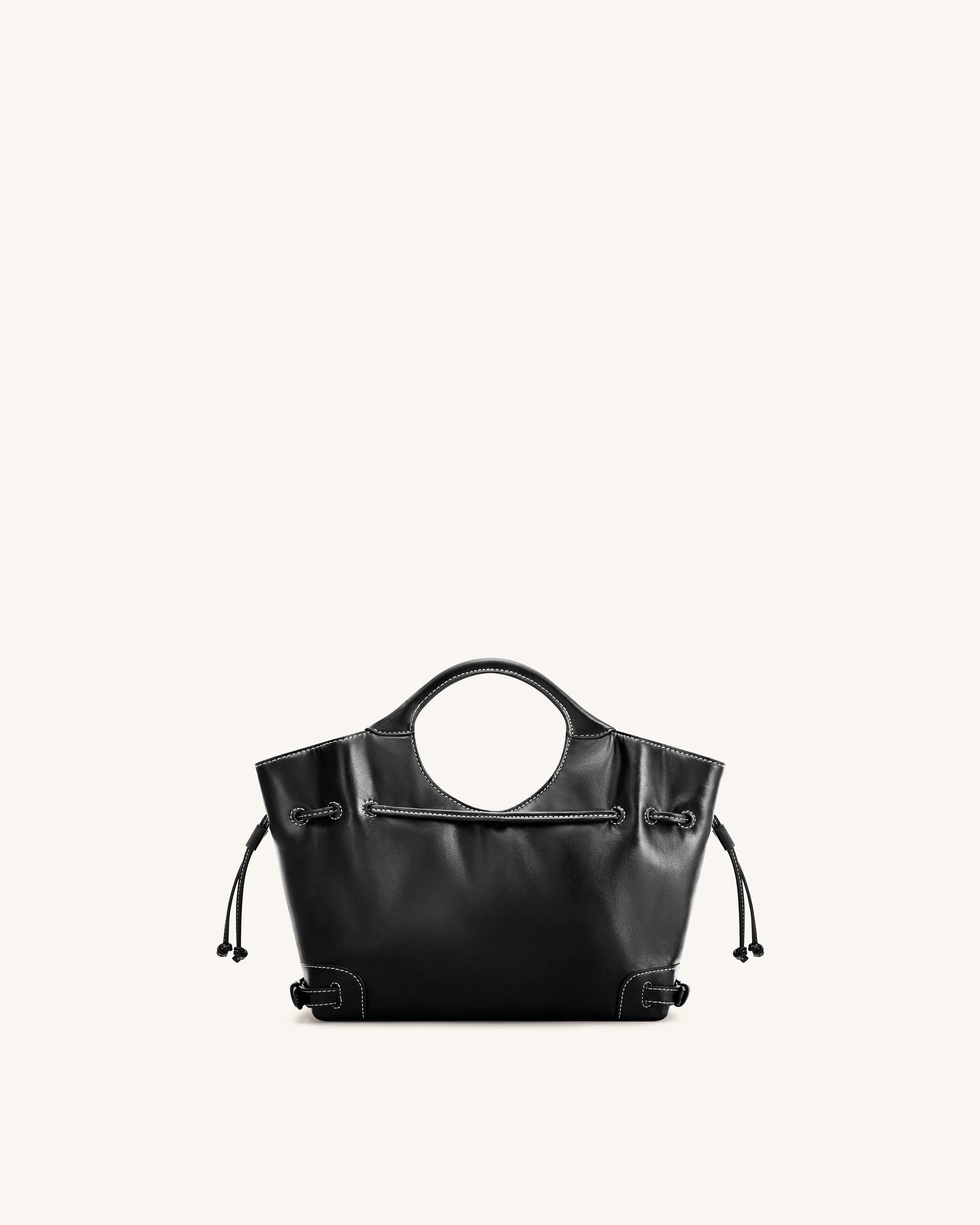 Virelle Waxed Vegan Leather Drawstring Tote Bag - Black