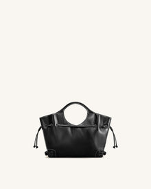 Virelle Waxed Vegan Leather Drawstring Tote Bag - Black