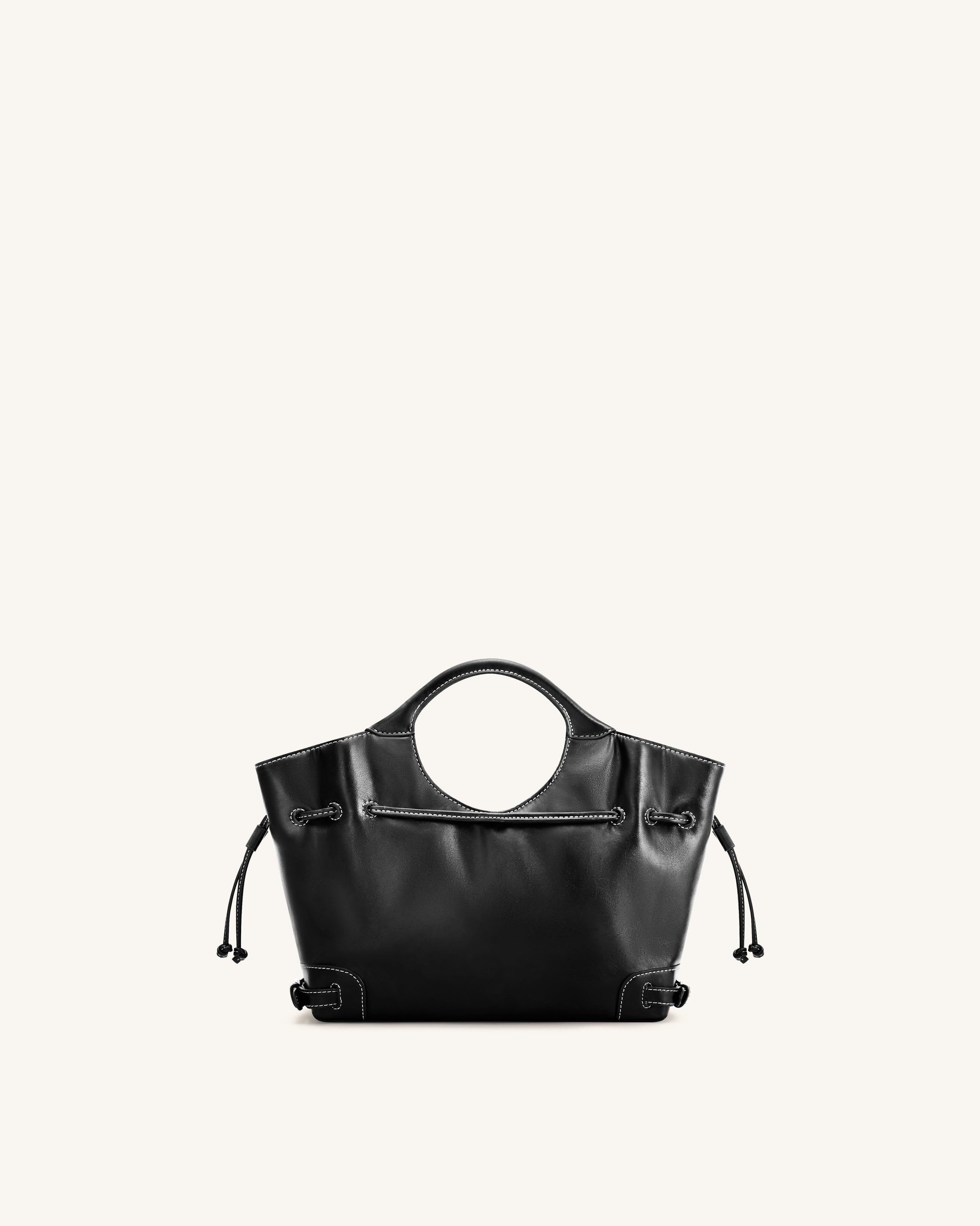 Virelle Waxed Vegan Leather Drawstring Tote Bag - Black