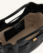 Virelle Waxed Vegan Leather Drawstring Tote Bag - Black