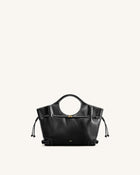 Virelle Waxed Vegan Leather Drawstring Tote Bag - Black