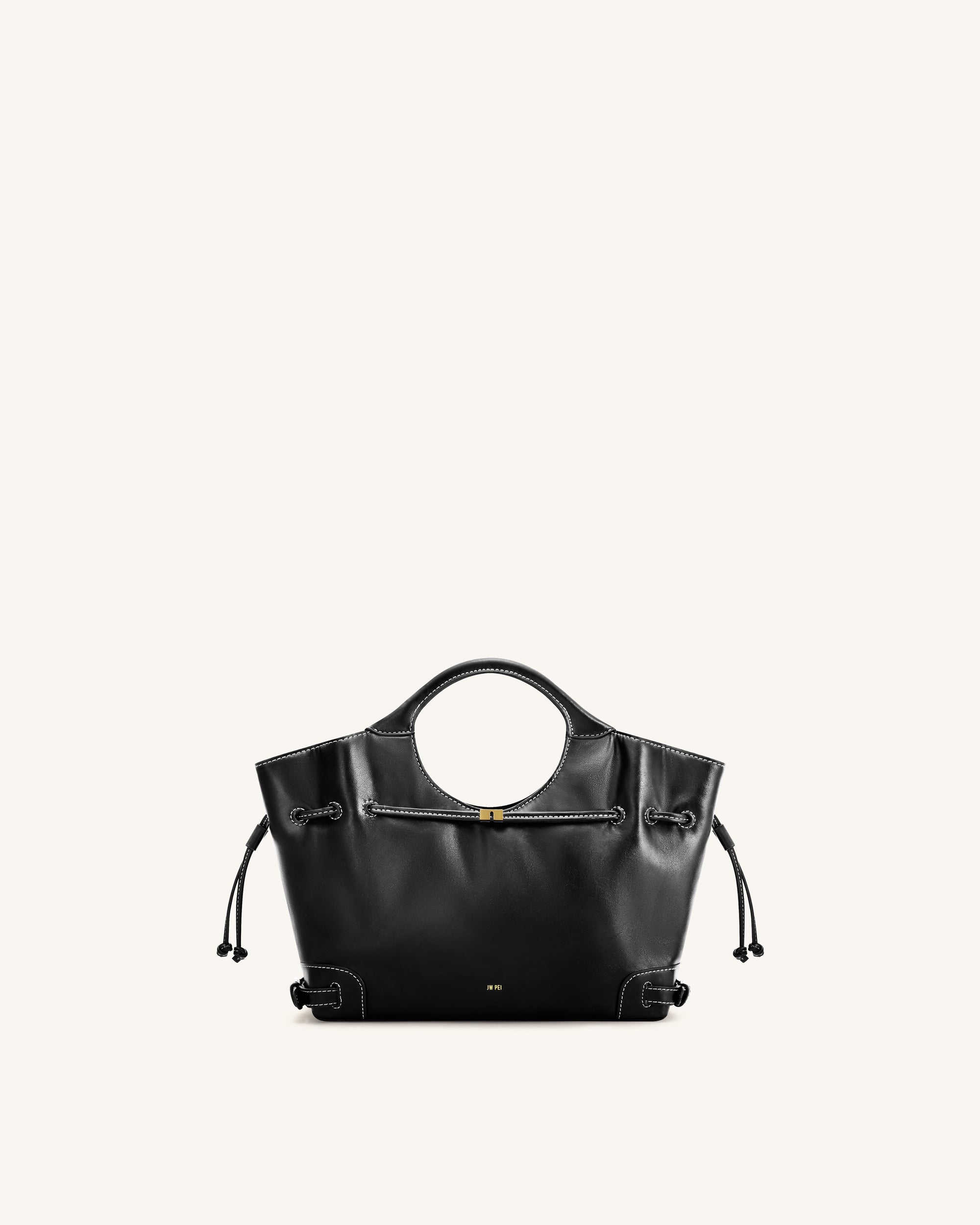 Virelle Waxed Vegan Leather Drawstring Tote Bag - Black