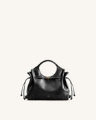 Virelle Waxed Vegan Leather Drawstring Tote Bag - Black