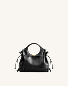 Virelle Waxed Vegan Leather Drawstring Tote Bag - Black
