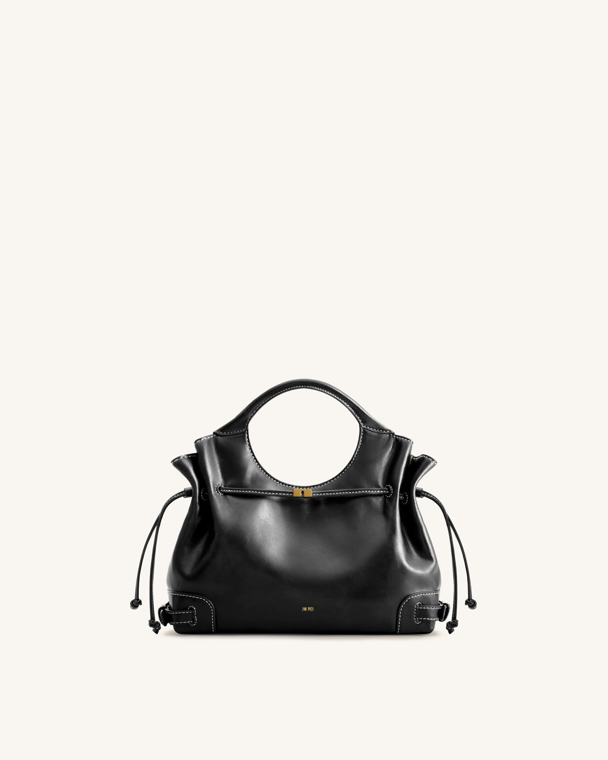 Virelle Waxed Vegan Leather Drawstring Tote Bag - Black