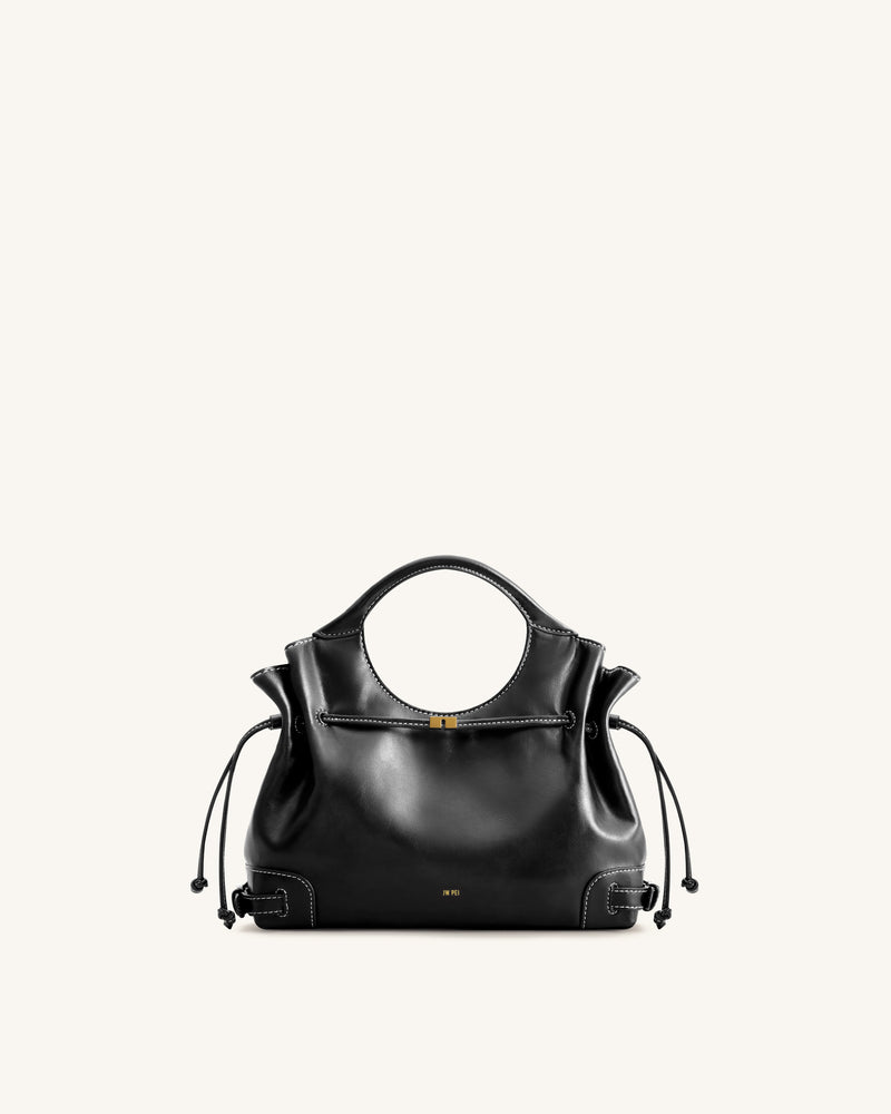 Virelle Waxed Vegan Leather Drawstring Tote Bag - Black