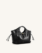 Virelle Waxed Vegan Leather Drawstring Tote Bag - Black