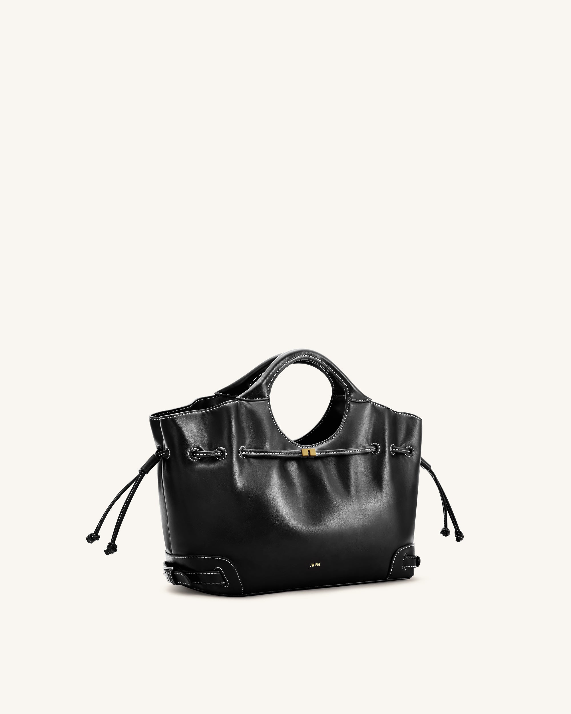 Virelle Waxed Vegan Leather Drawstring Tote Bag - Black