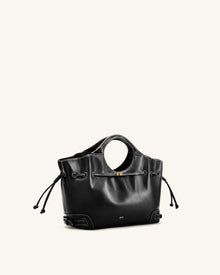 Virelle Waxed Vegan Leather Drawstring Tote Bag - Black