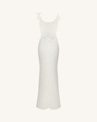 3D Floral Appliqué Satin Dress - White
