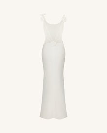 3D Floral Appliqué Satin Dress - White