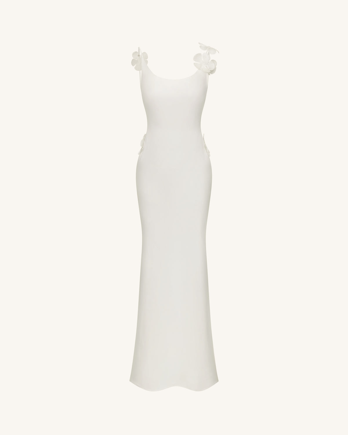 3D Floral Appliqué Satin Dress - White