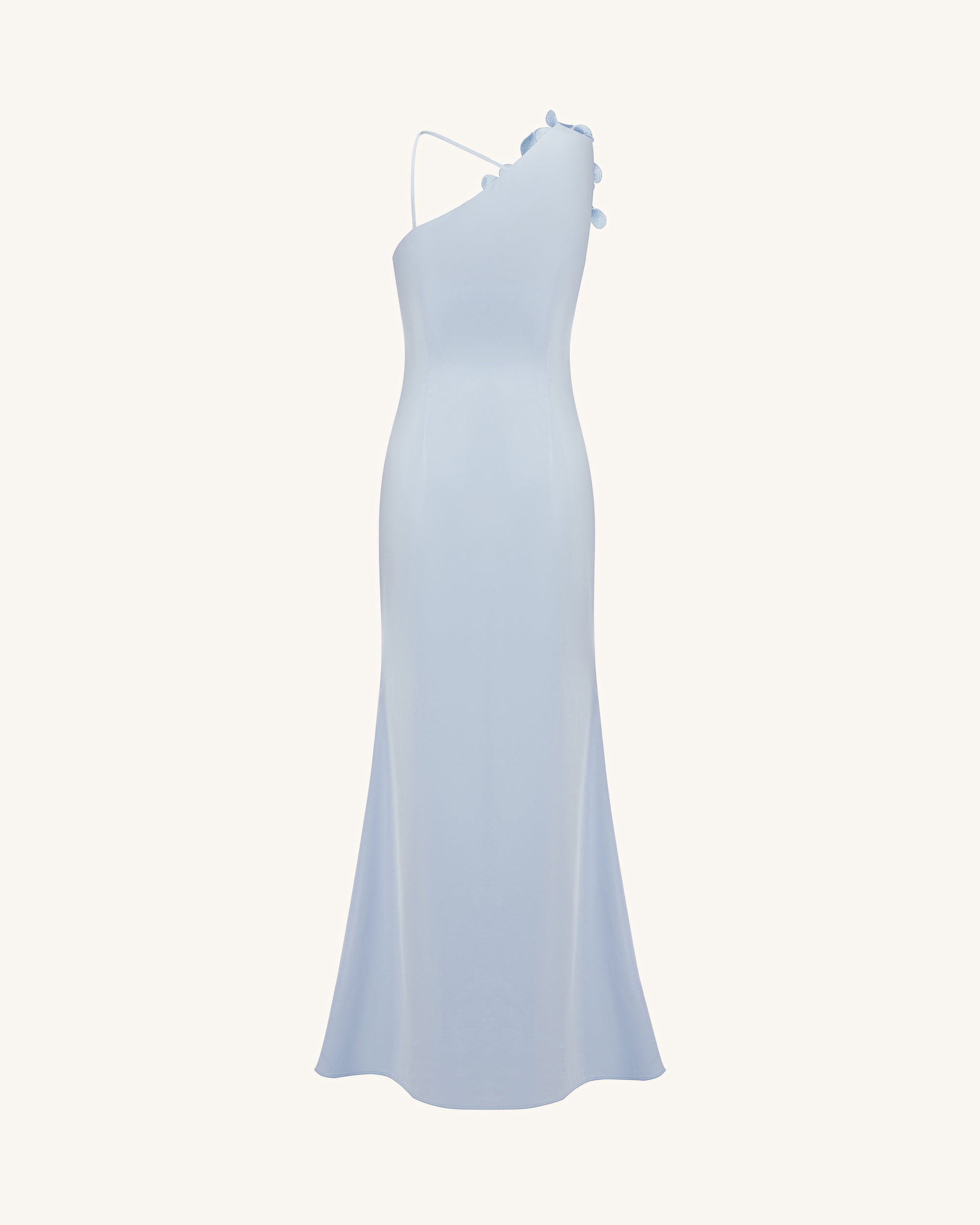 Floral Appliqué One Shoulder Maxi Dress - Light Blue